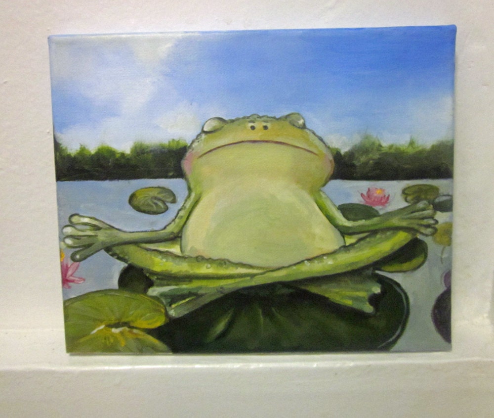 Zen frog art print on watercolor paper 8x10 Just