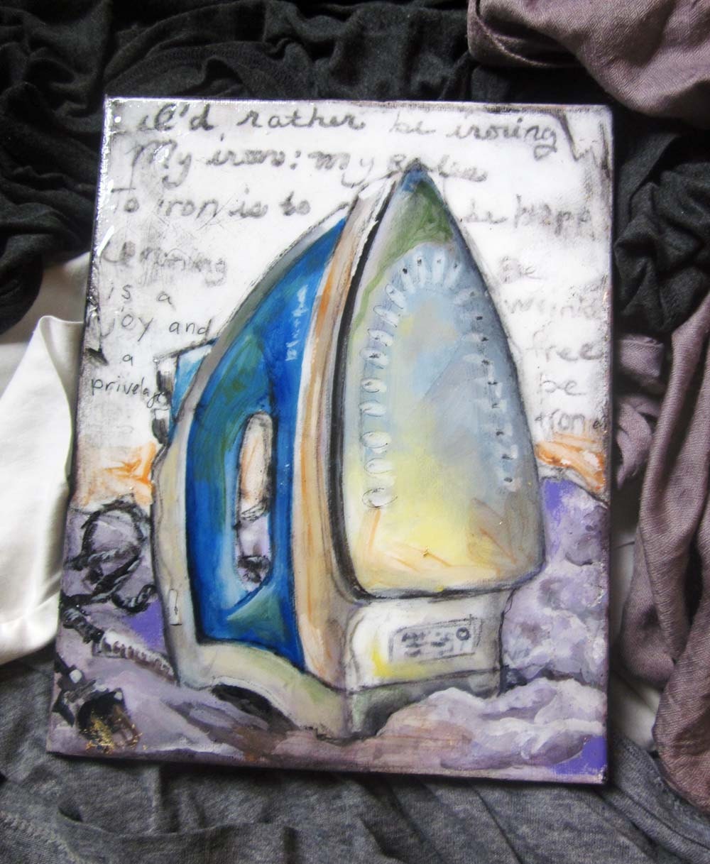 The joy of Ironing original lacquered painting on canvas