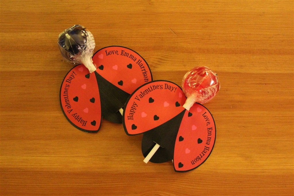 Lady Bug Lollipop Personalized Valentine's Day Cards