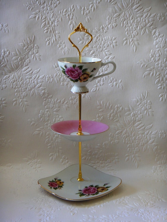 Vintage 3 Tier Cake Stand Jewellery Japan Tea cup & saucer