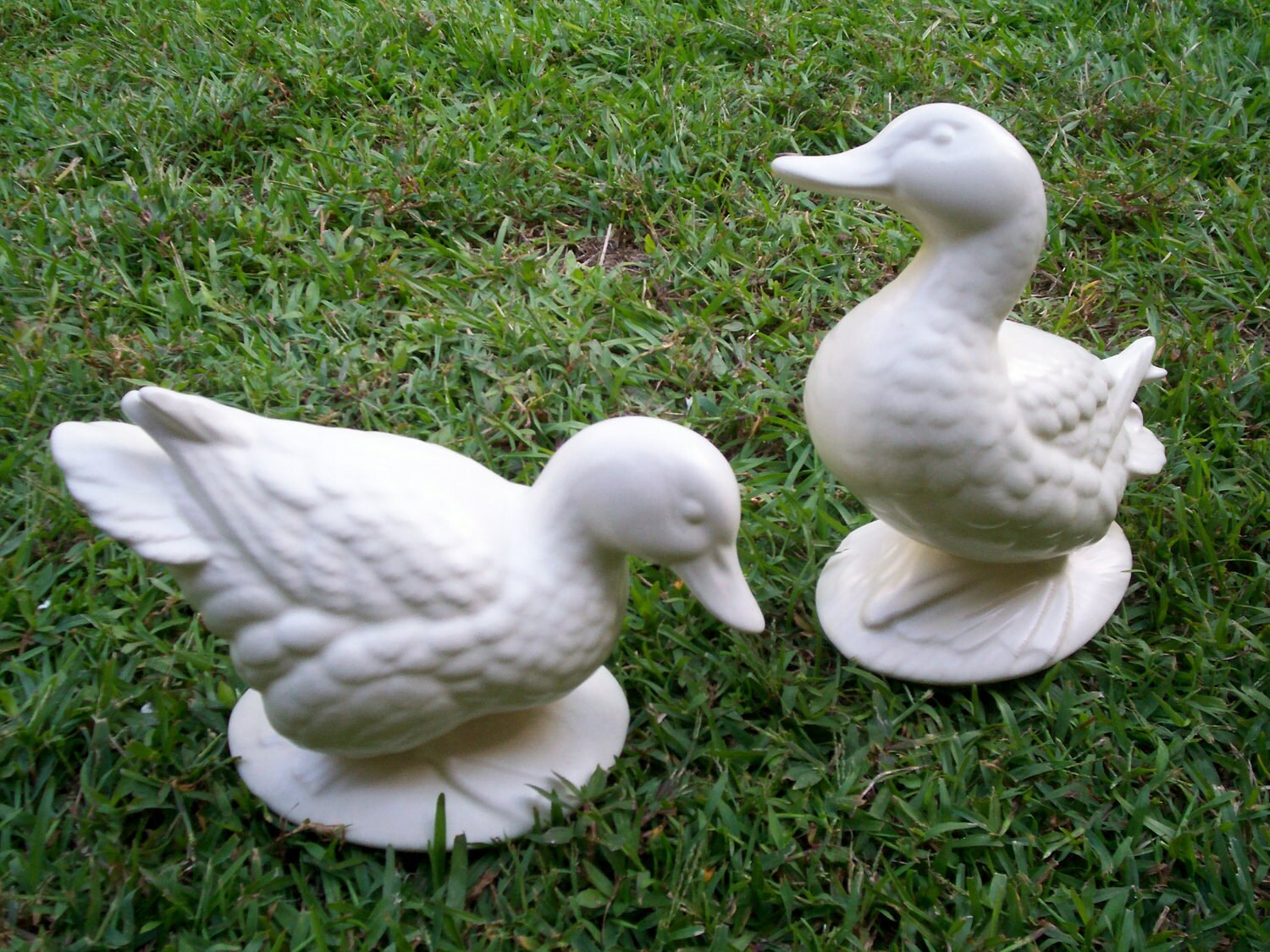 Pair of Vintage White Ceramic Ducks Life Size Animal