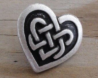 2 Celtic Knot Heart Buttons - Antique Silver Metal Buttons with Shank