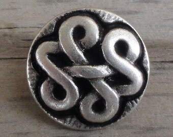 2 Antico Knot Metal Buttons - 5/8" Round - Antique Silver Buttons with Shank