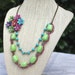 Colorful Flower Necklace Rhinestone Double Strand Blue Green Pink Jewelry