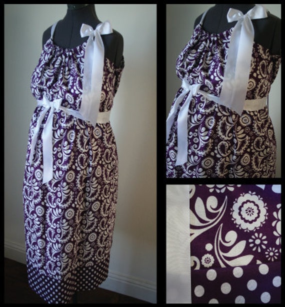Maternity Hospital Gown Purple and White Floral Purple Polka