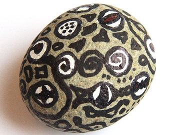 Paper weight Meditation Stone The Stone of Creation. Painted Symbols Black Ink Nature Inspired Healing Energy Spa Inspiration