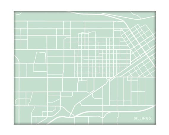 Billings MT City Print Street Map / Montana Map by jennasuemaps