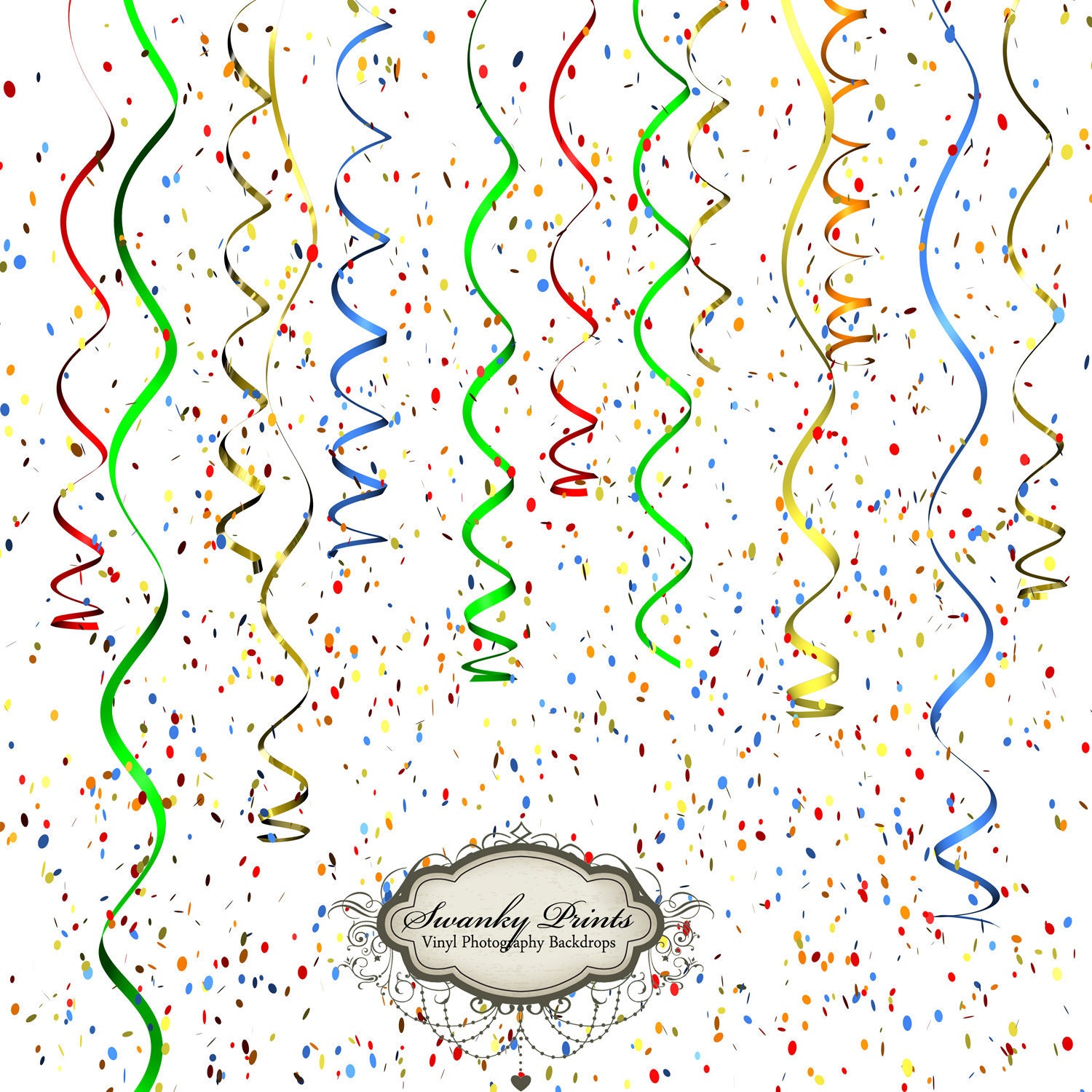 4' x 4' Vinyl Backdrop BIRTHDAY Confetti Streamers