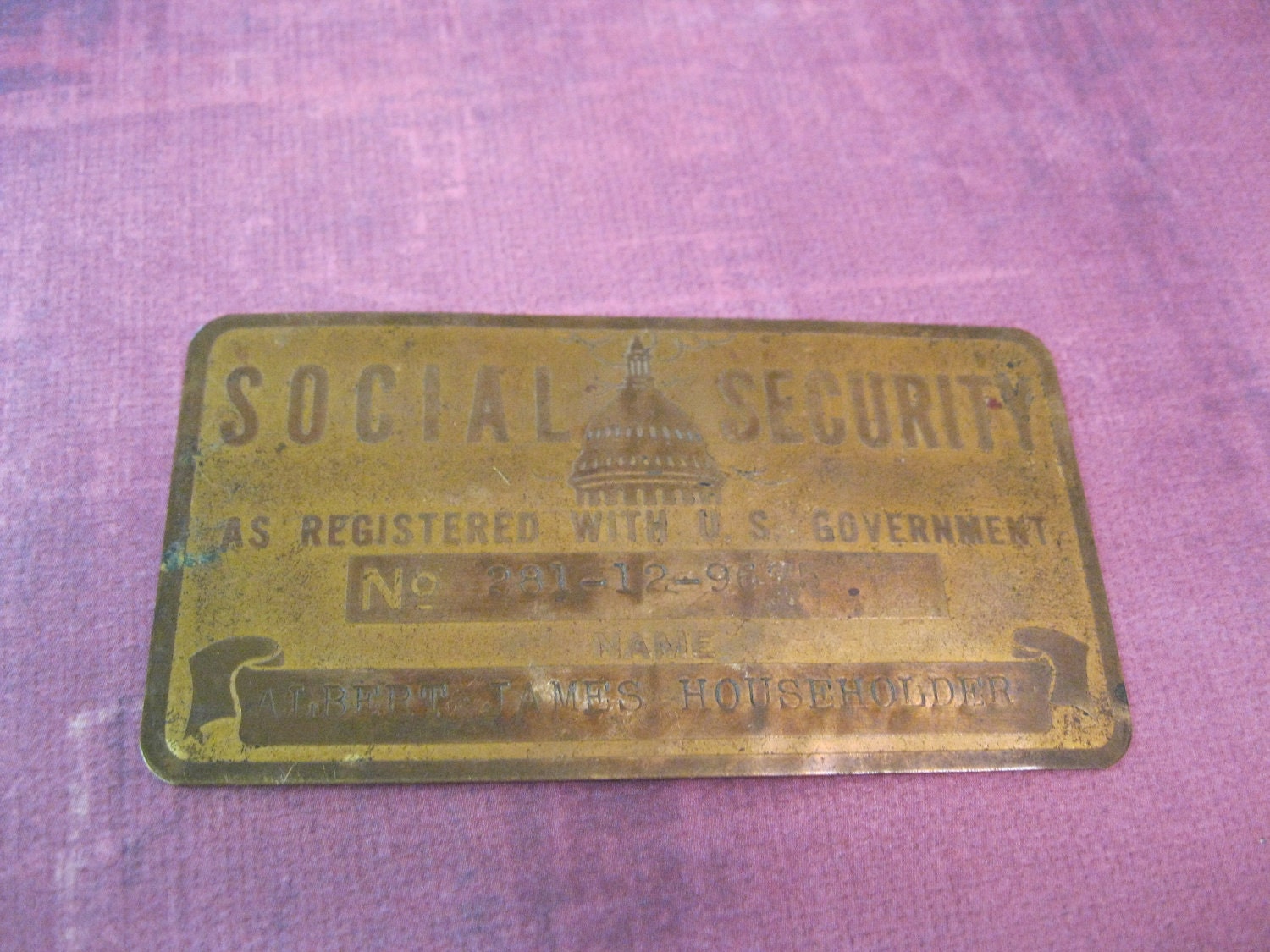 Vintage Brass Social Security Card