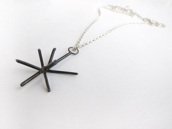 Darken silver necklace - oxidized spike star silver pendant on silver chain, eco-friendly