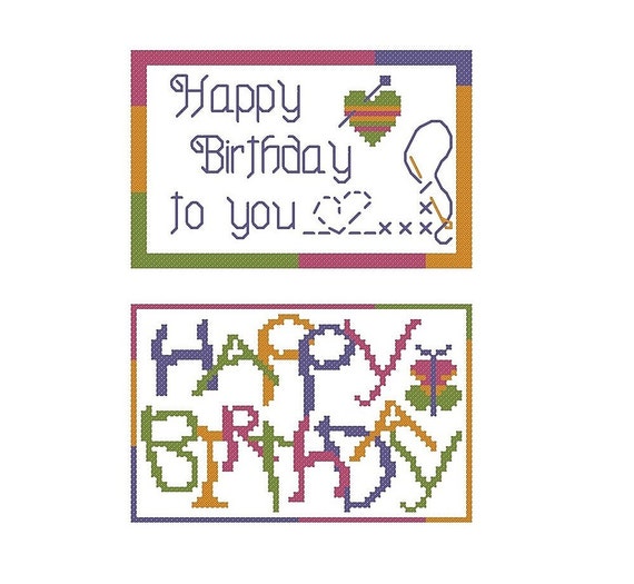 Cross stitch charts HAPPY BIRTHDAY card 2 pattern pack ideal