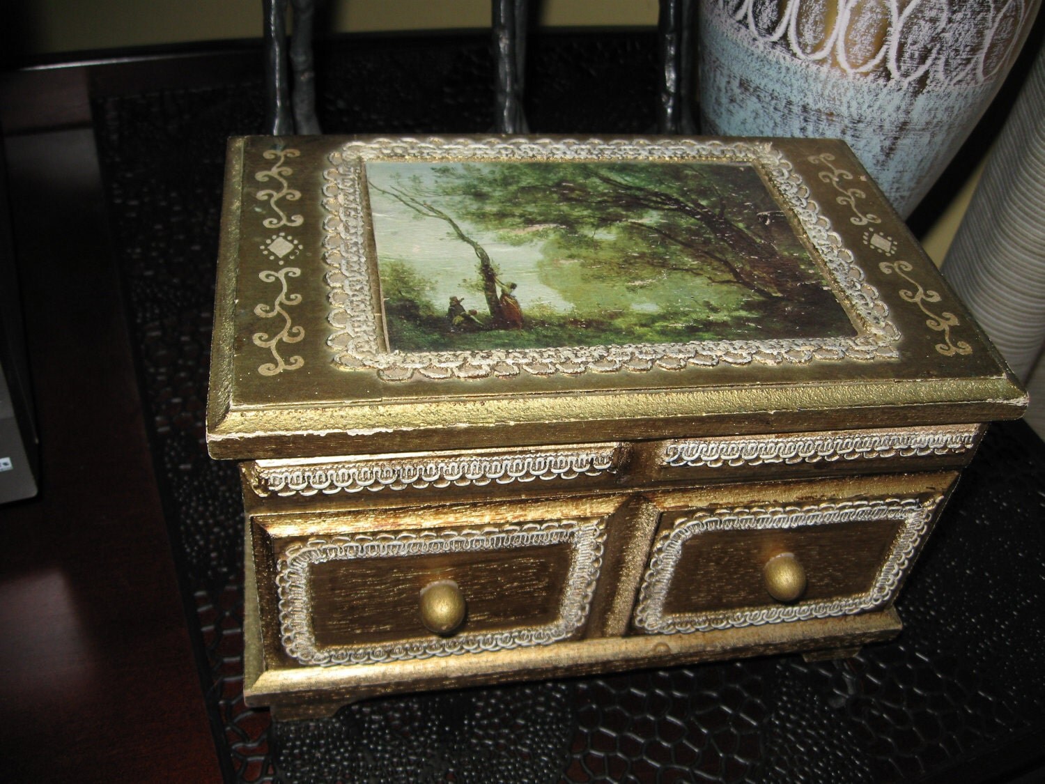 Vintage wooden Music Box Jewelry Box Tilso Japan Fly me