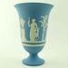 Wedgwood Pedestal Vase, Light Blue Jasperware Arcadian Urn with Greek Sacrifice Figures