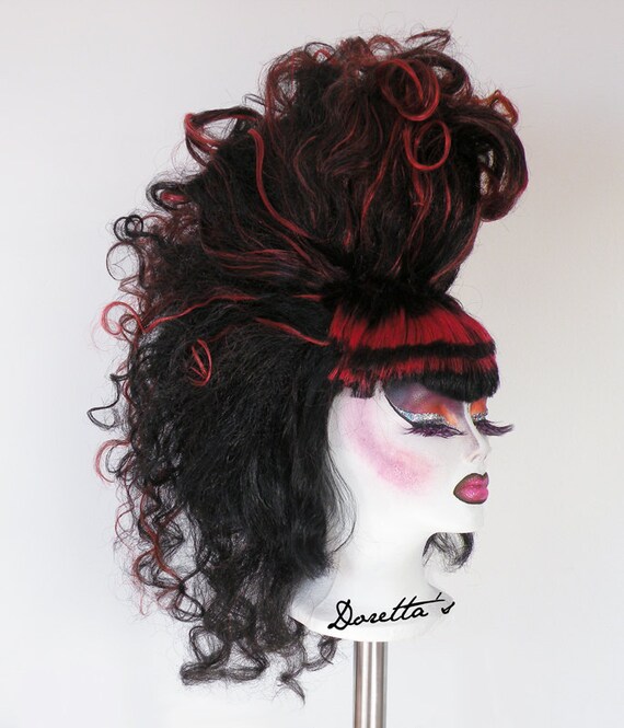 Items Similar To Mohawk Wig Black Red Mohic
