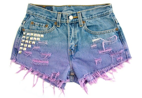 Studded Shorts Ombre Vintage Distressed High by DazeAndAmaze