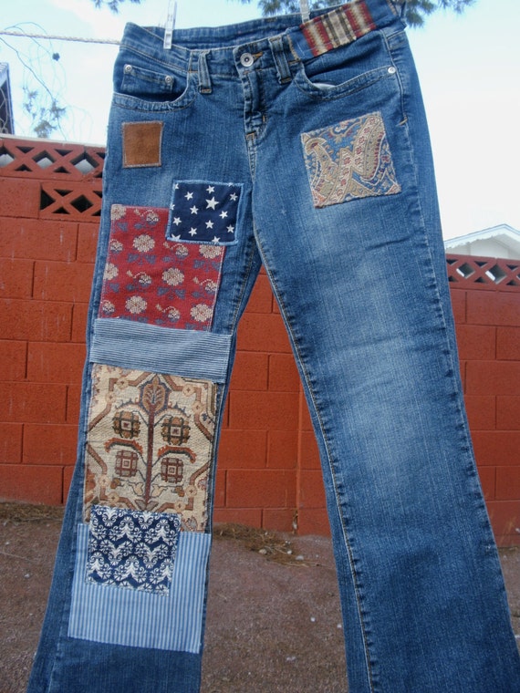Items similar to Bohemian Patched Jeans for the Holiday Season on Etsy