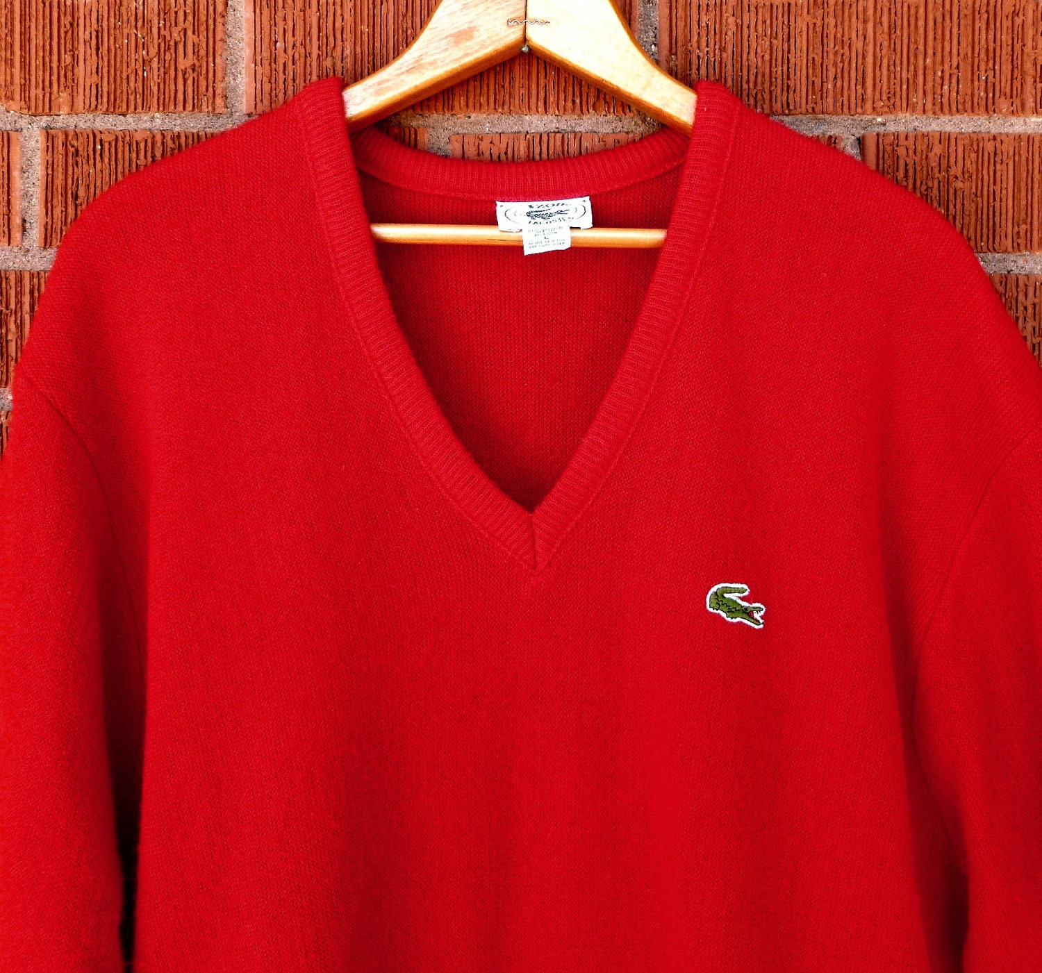 Mens Vintage 1980s Lacoste Sweater Red Large