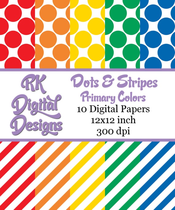 Items similar to INSTANT DOWNLOAD Dots & Stripes Primary Colors