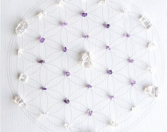 WALL ART Feng Shui Healing Crystal Grid (Flower of Life Sacred Geometry) Lightworker Amethyst