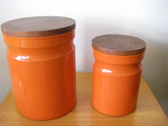  Atapco Orange Canisters with Teak Lids