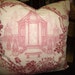 Rose Pink Vintage Toile Over Light Tan Throw Pillow