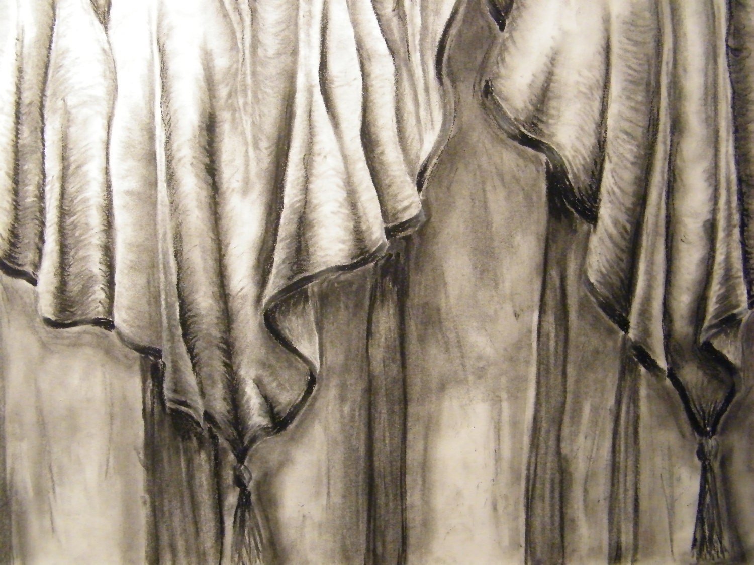 Charcoal Curtain Drawing Fabric Drapes Study by paintbylayers