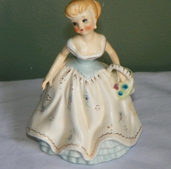 Vintage Rubens Japan Doll Planter Figurine Girl Blond Blue