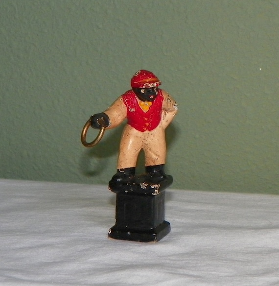 Vintage Cast Iron Yard Lawn Jockey Miniature Enameled statue