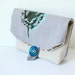 Foldover makeup pouch/ clutch- original poppy image in turquoise and brown on grey linen with stone canvas,Wedding party gifts-Ready to ship