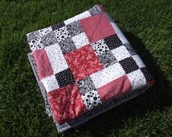 Black, white, and red baby/lap quilt 62" x 62"