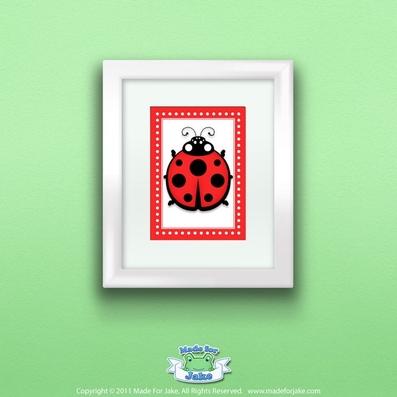Items similar to Red Ladybug Print, Wall Art Decor for Nursery or Kids