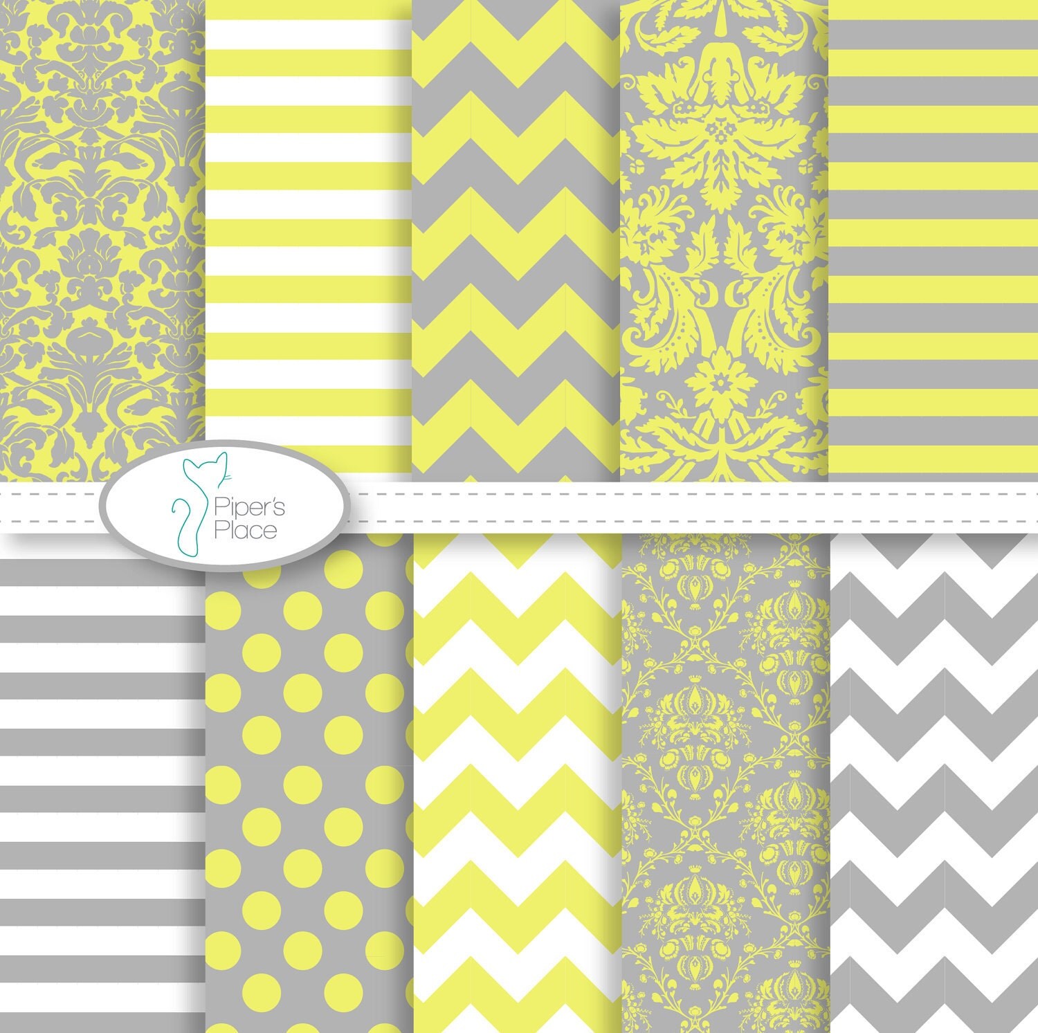 Items similar to Yellow and Gray Scrapbooking Paper Instant Download on