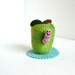 Needle Felted Green Apple with Happy Worm- Natural Toys