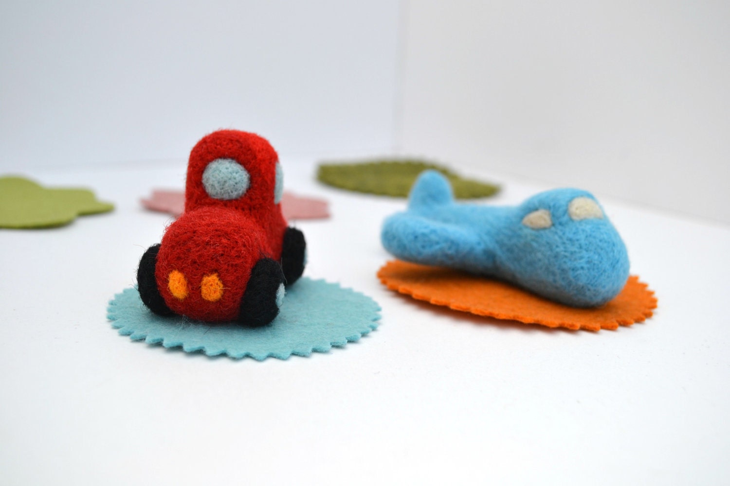 Needle Felted Toy Car and Airplane Set Natural Toys