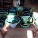 30 GREEN GLAZED CERAMIC Planters. Large Lot of Vintage Containers for use in a Flower Shop to make beautiful floral arrangements