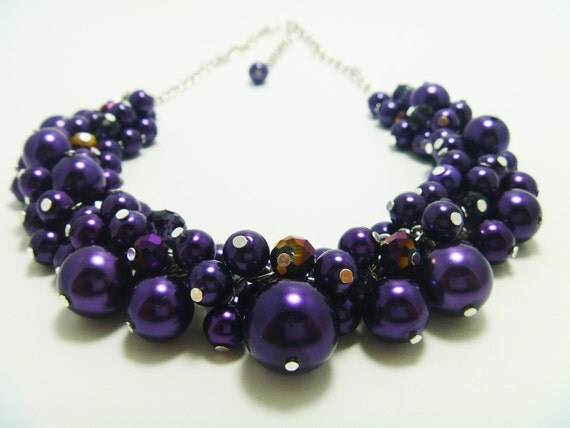 Purple Pearl Necklace Purple Cluster Necklace Chunky Pearl