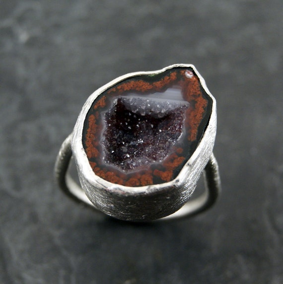 Large Fiery Red Geode Ring in Sterling Silver by anatomi on Etsy