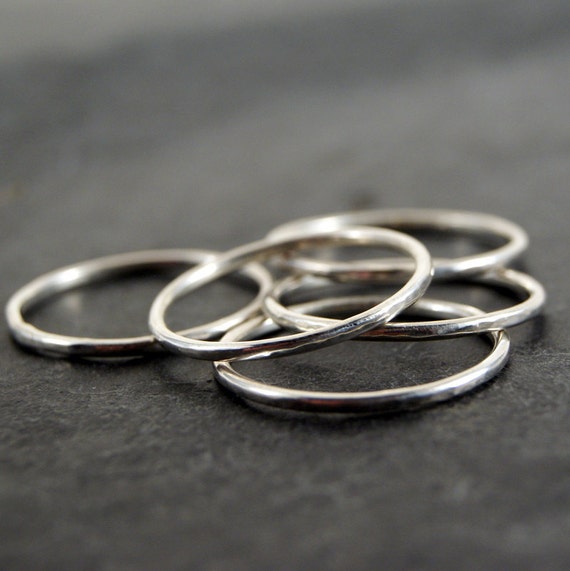 Hammered Sterling Silver Rings Set of 5