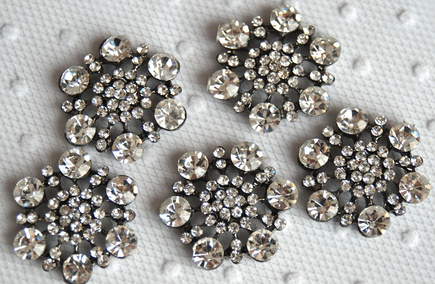 5 Metal Rhinestone Buttons Flatback 007 22mm