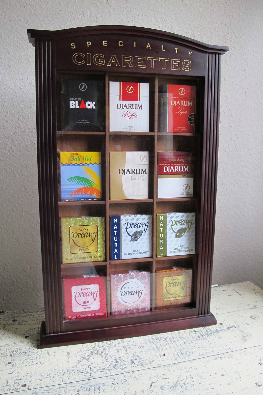 Clove/Cigarette Display Case Djarum Cloves Wood and Glass