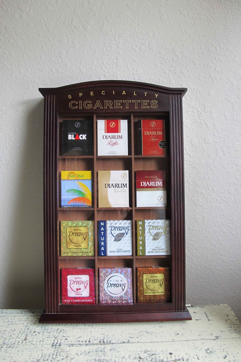 Clove/Cigarette Display Case Djarum Cloves Wood and Glass