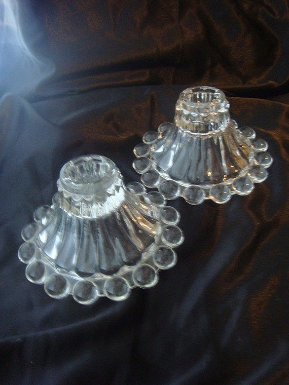 Vintage Clear Glass Candle Holder Set of 2
