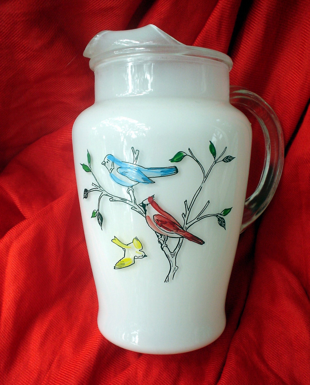 Vintage Bird Glass Pitcher