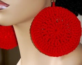 Large Crochet Earrings- Caliente Red
