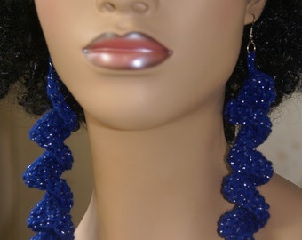 Spiral Crochet Earrings- Blue Sparkle