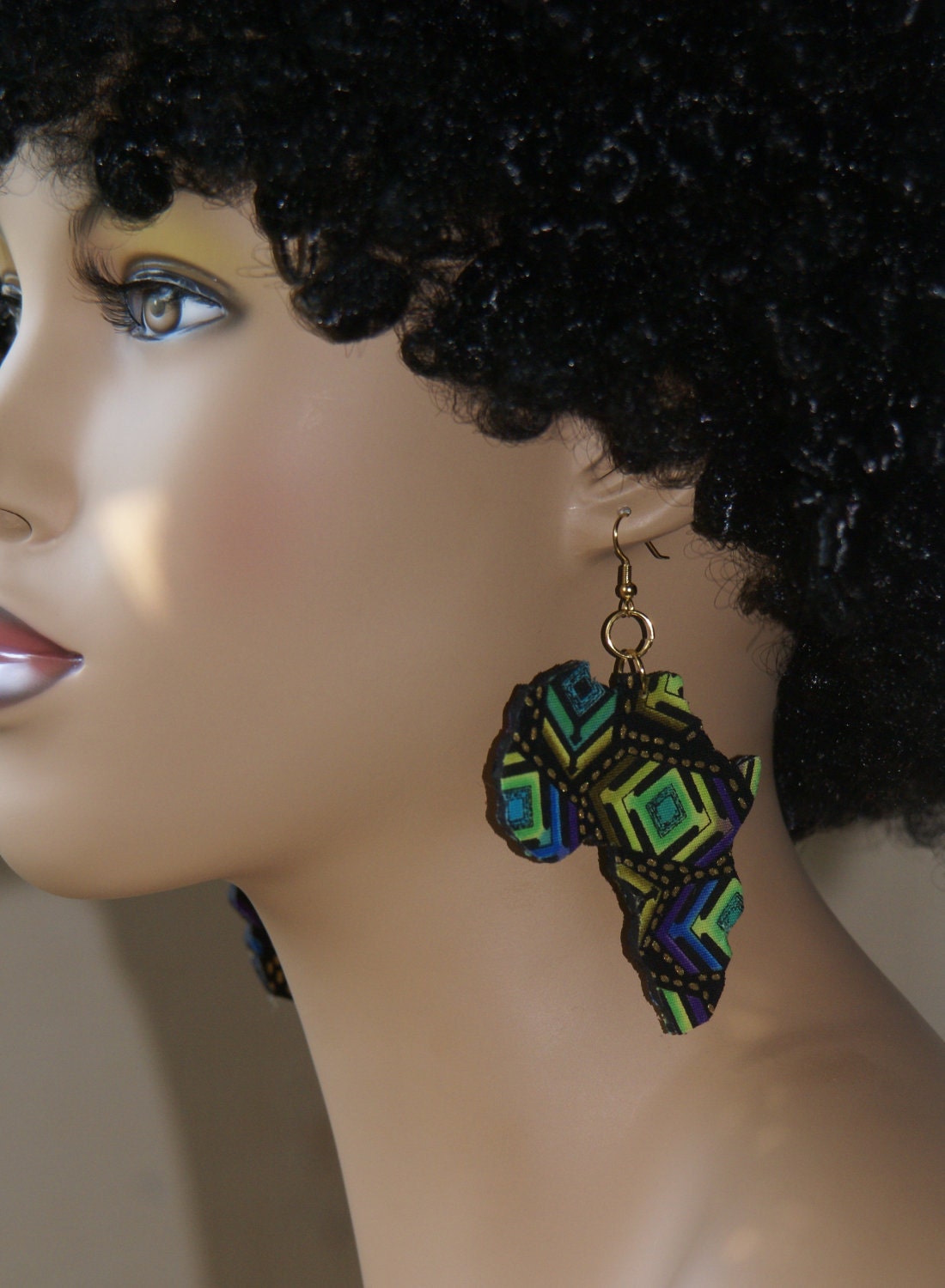 Fabric Covered Wood EarringsAfrica