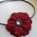 vintage-look red silk flower baby headband with rhinestone button center photo prop on skinny OR thick elastic, ANY SIZE