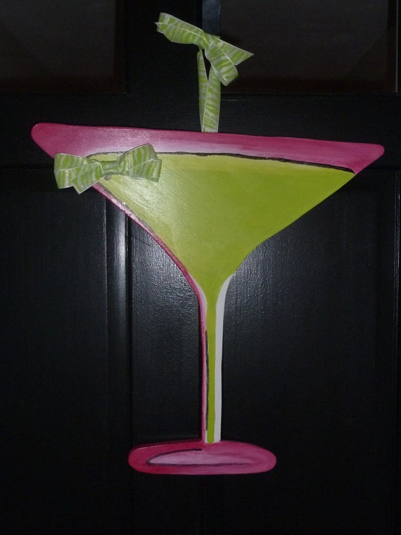 Items similar to Martini Glass Wooden Door Hanger on Etsy
