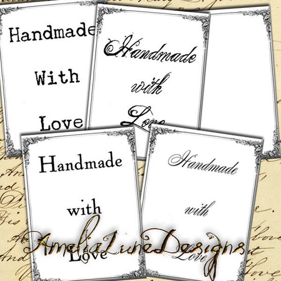 Handmade with Love printable labels by AmeliaLuneDigital on Etsy