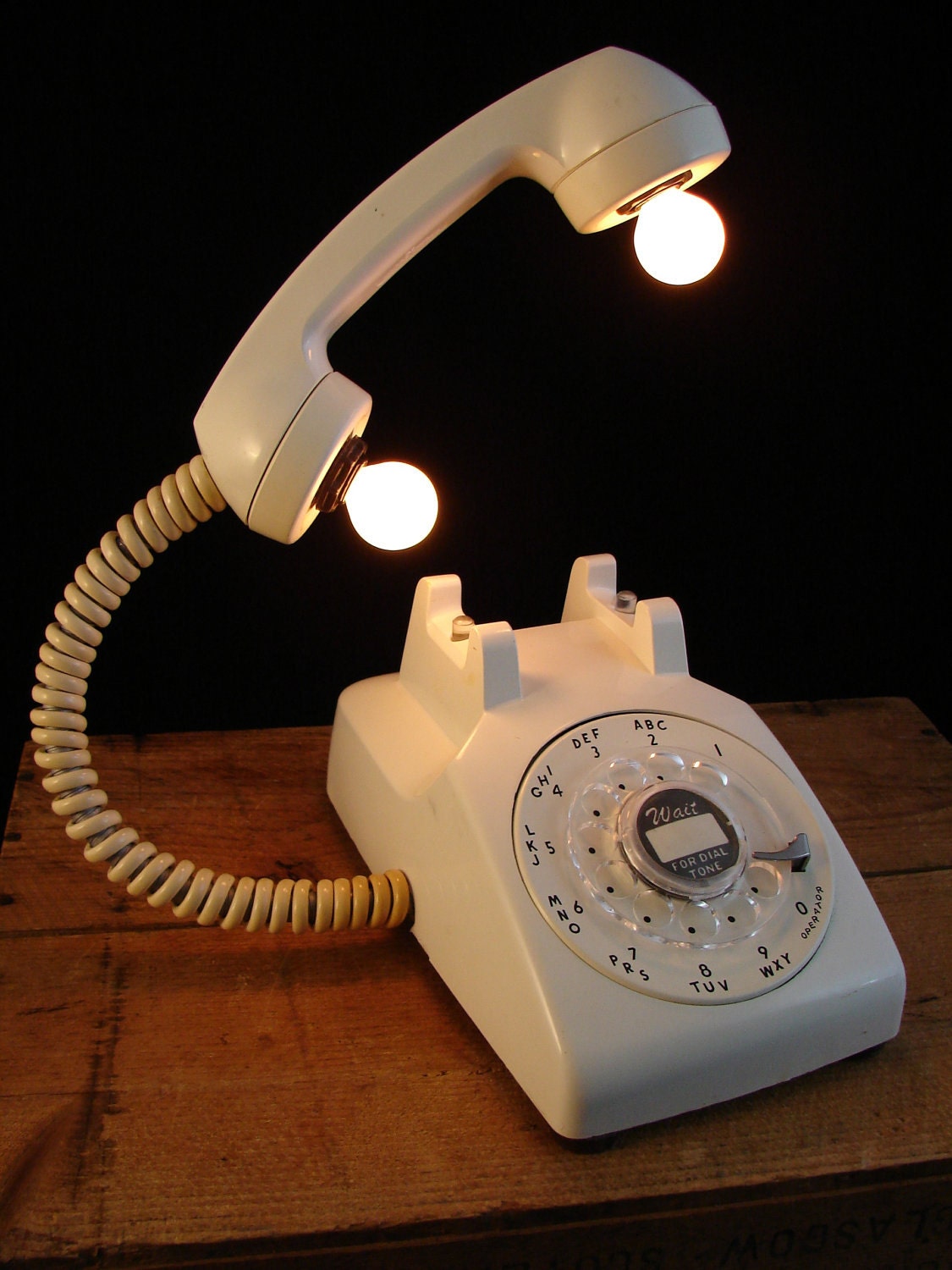 Upcycled Cream Rotary Dial Telephone Lamp